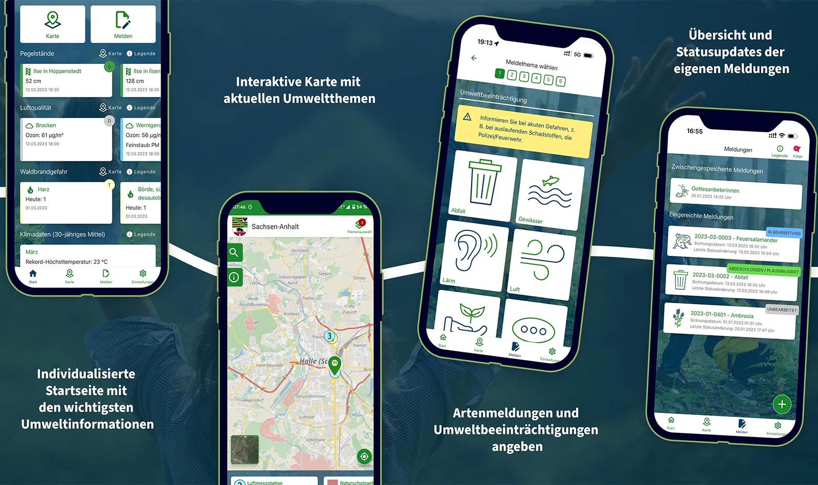 Darstellung einiger Nutzungsmöglichkeiten der App 'Meine Umwelt'