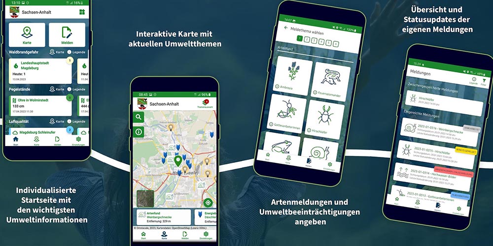 Darstellung einiger Nutzungsmöglichkeiten der App 'Meine Umwelt'