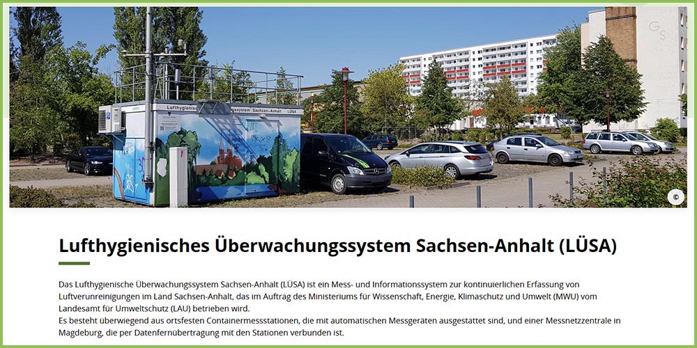 Portaleinstieg Lufthygienisches Überwachungssystem Sachsen-Anhalt (LÜSA)